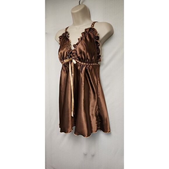 Seductivewear by Cinema Satin Brown/Cream Babydoll Size Small - Picture 5 of 6